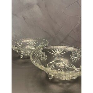 Set Of 2 Vintage Antique Star of David Clear Glass Footed Candy Fruit Bowls Dish